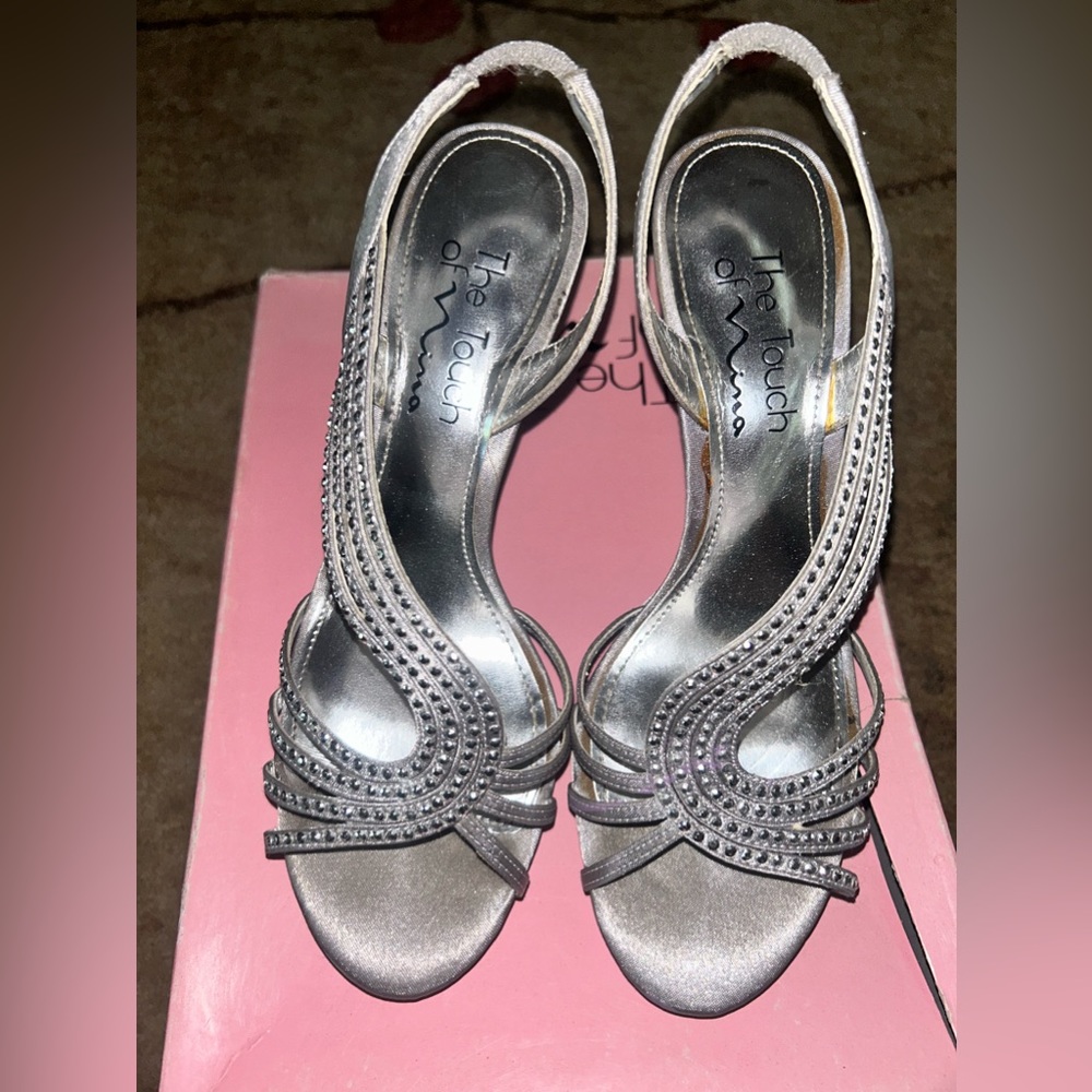 Silver heels with rhinestones size 6